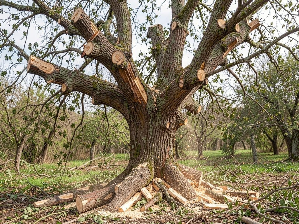 Poda drástica para recuperar el vigor de un árbol de gran porte en Ourense