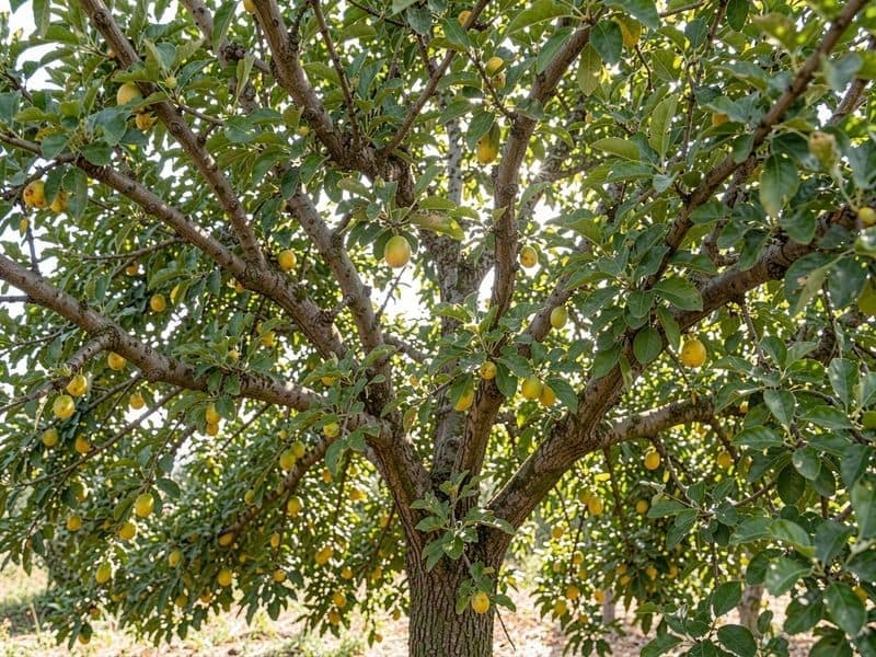 Copa de frutal aclarada para que la luz y el aire lleguen a todas las ramas en Ourense